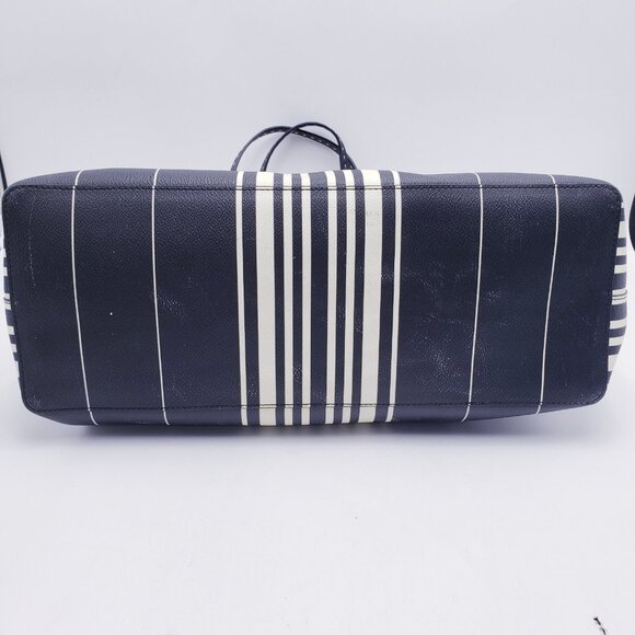 Tory Burch Kerrington Square Coated Canvas Tote Bag Purse Black White Stripe - Picture 5 of 12